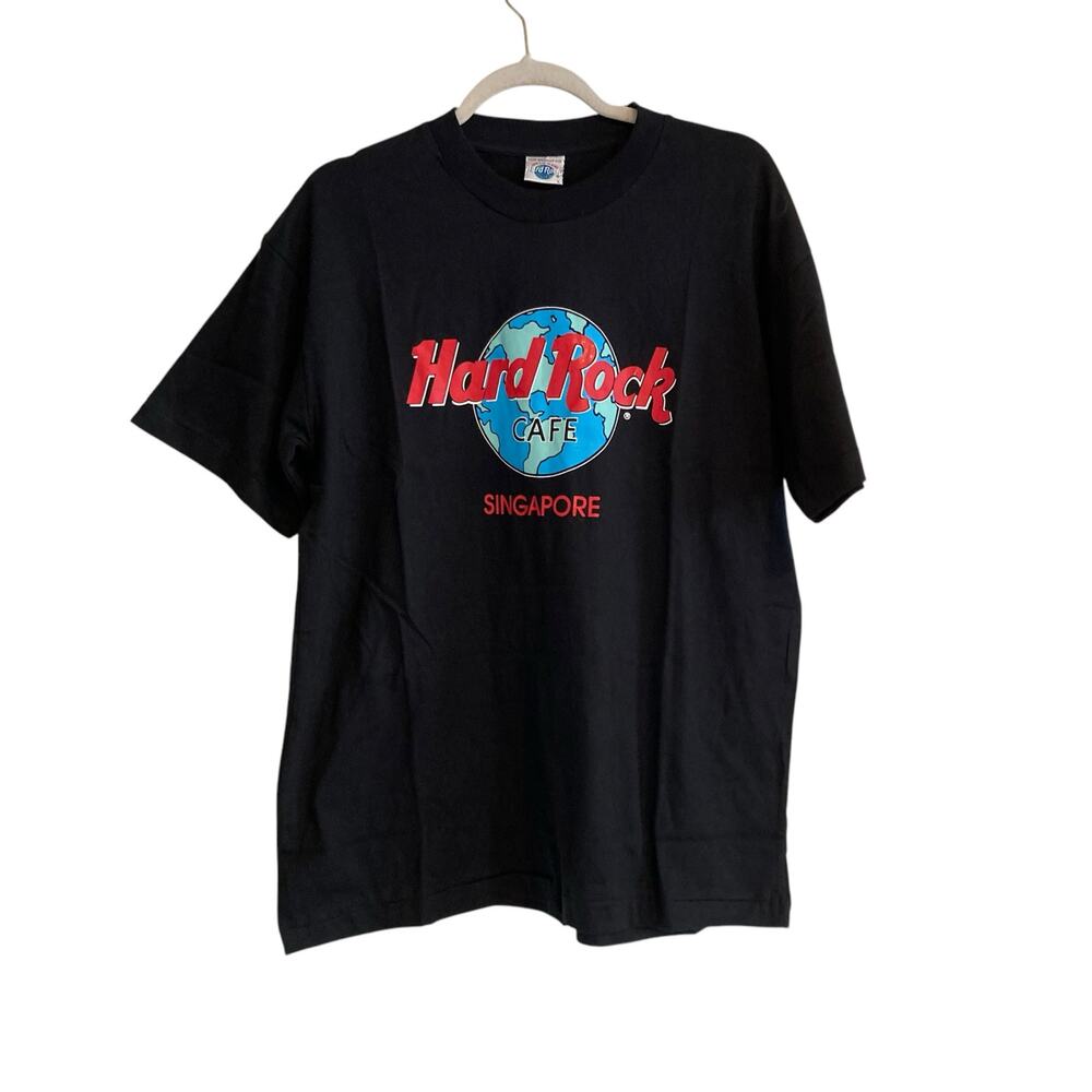 Vintage 80s Black Red Hard Rock Cafe Logo Singapore Destination Shirt Sz Large